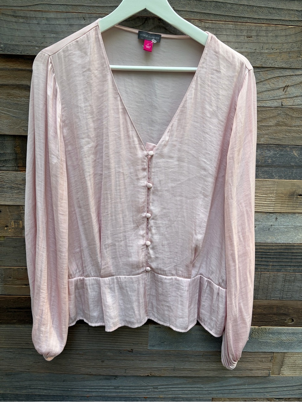 Vince Camuto Light Blush Button-Front V-Neck Blouse